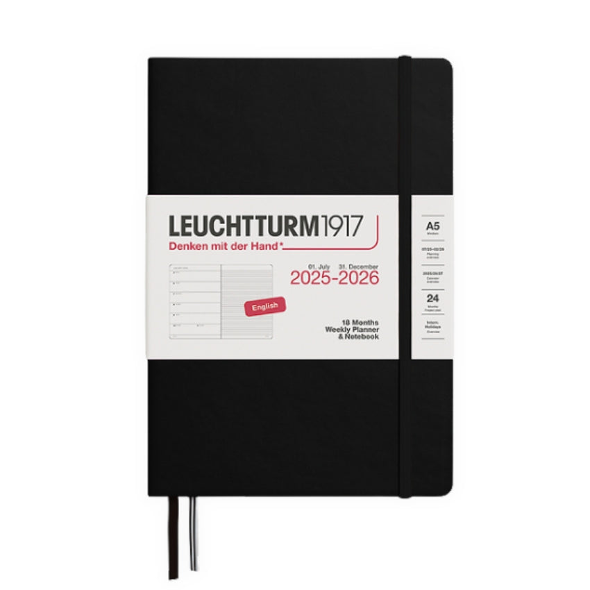 Leuchtturm Hardcover 18-Month Weekly Planner & Notebook 2026 - A5, Black