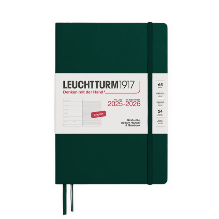 Leuchtturm Hardcover 18-Month Weekly Planner & Notebook 2026 - A5, Forest Green