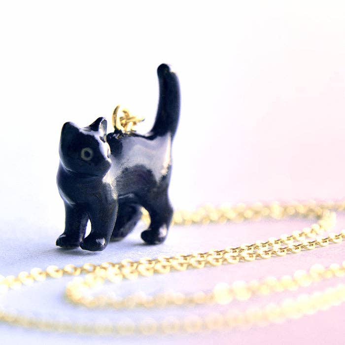 Porcelain Necklace - Black Cat