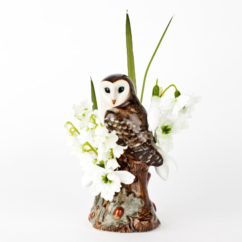 Barn Owl Bud Vase with Flowers