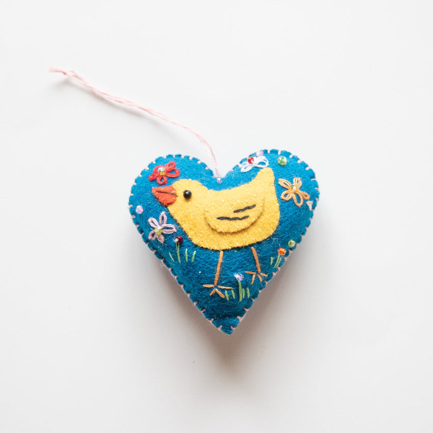 Blue Heart with Chick Felt Bauble