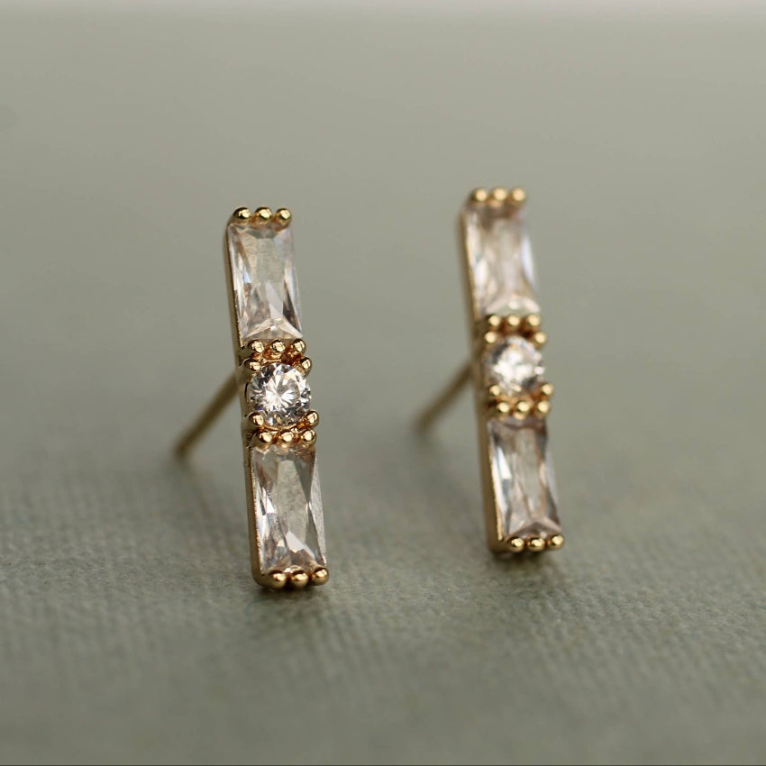Crystal Classic Art Deco Baguette Stud Earrings