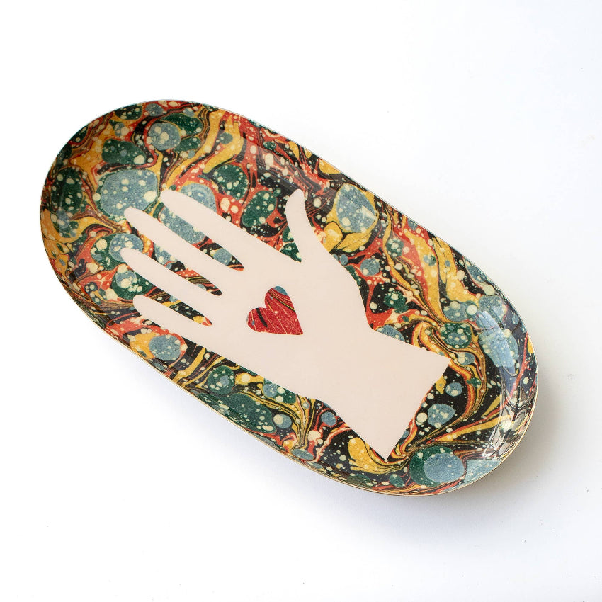 Enamel Printed Tray - Heart in Hand