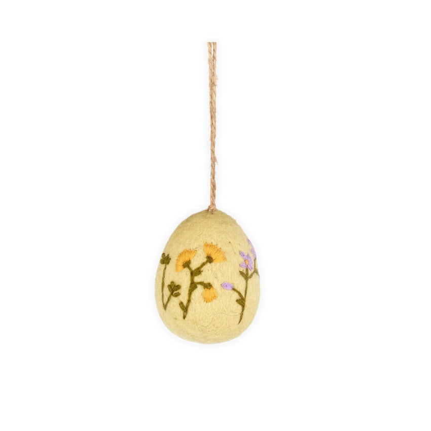 Floral Easter Eggs Felt Bauble - Yellow