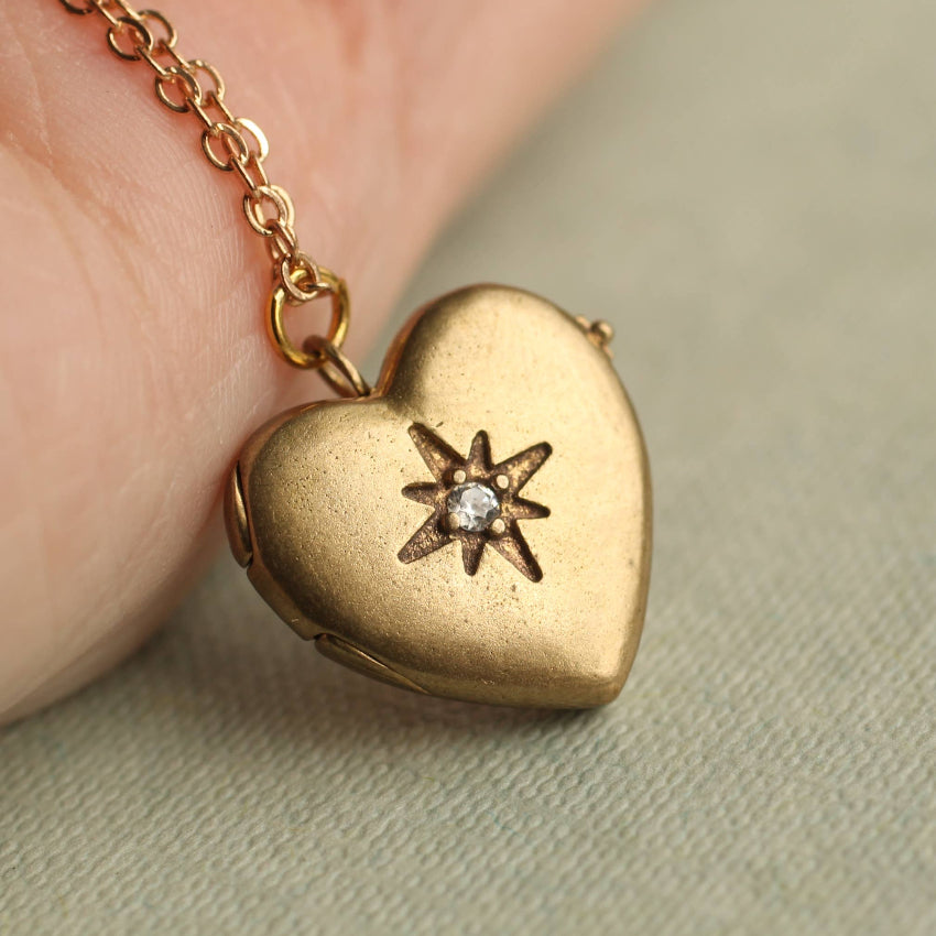 Gold Heart Locket with Star, 20"