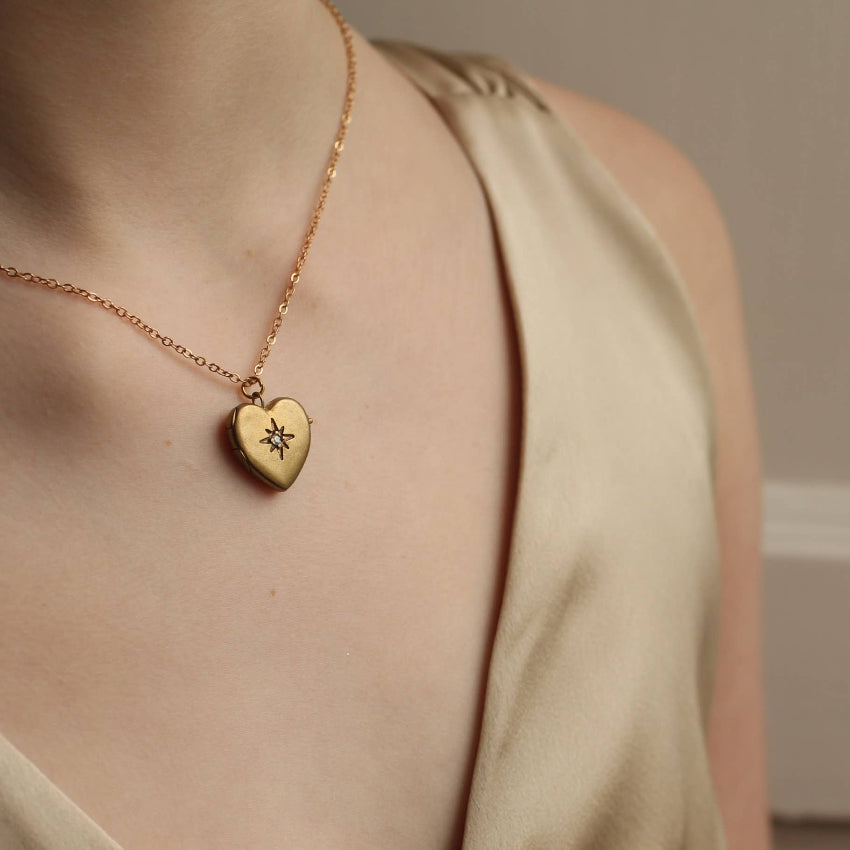 Gold Heart Locket with Star, 20"