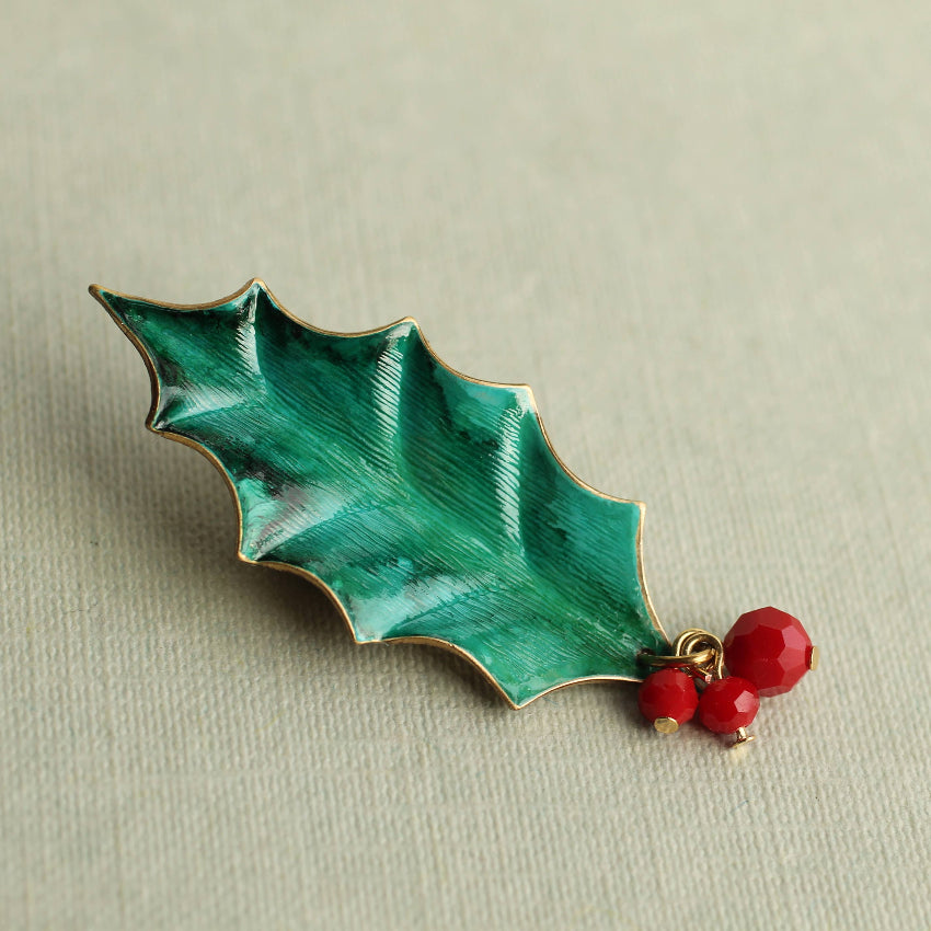 Holly Leaf Berry Brooch