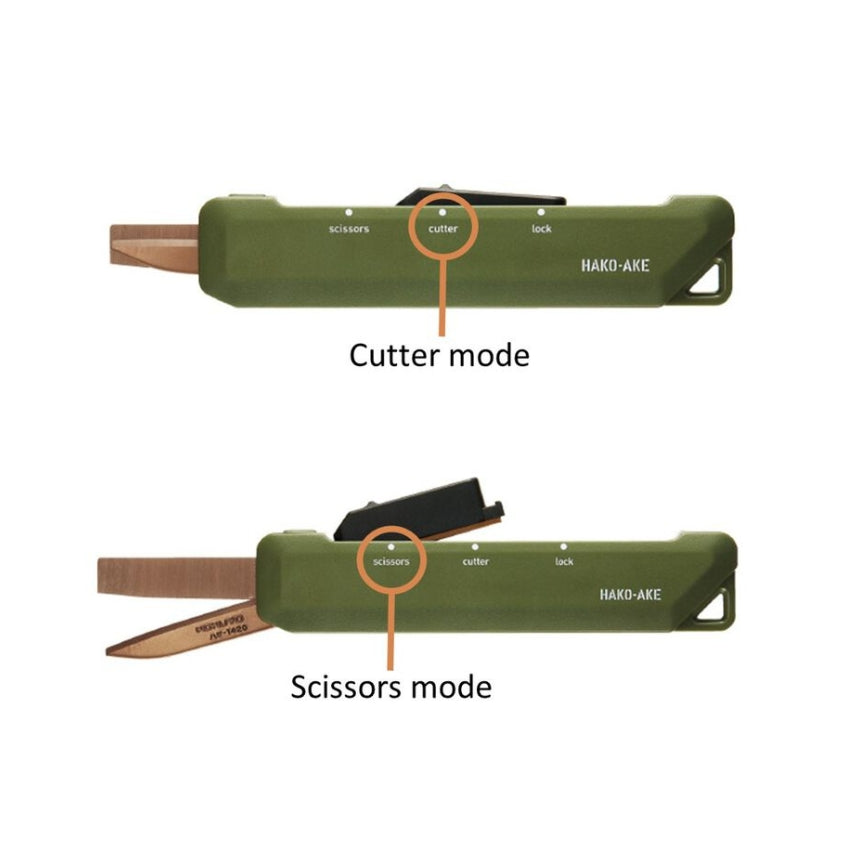 Kokuyo Hakoake 2-Way Portable Scissors - Khaki Green