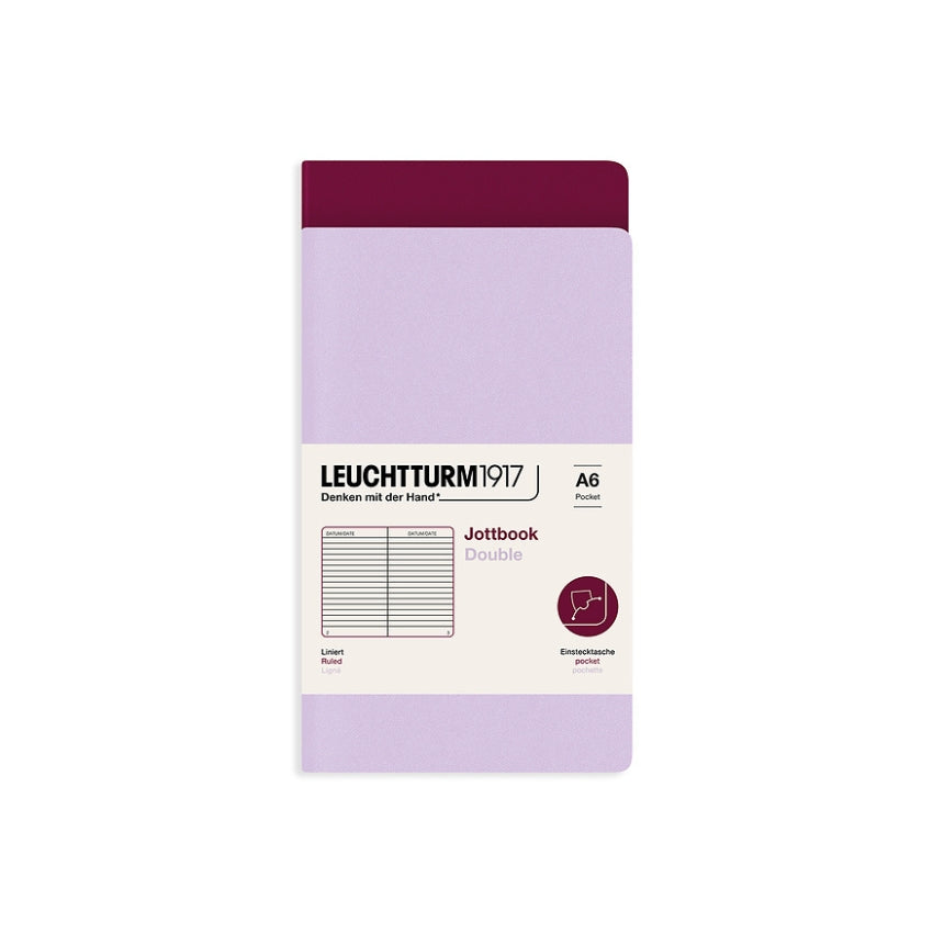Leuchtturm Jottbook Lined Journal - A6, Lilac & Port Red