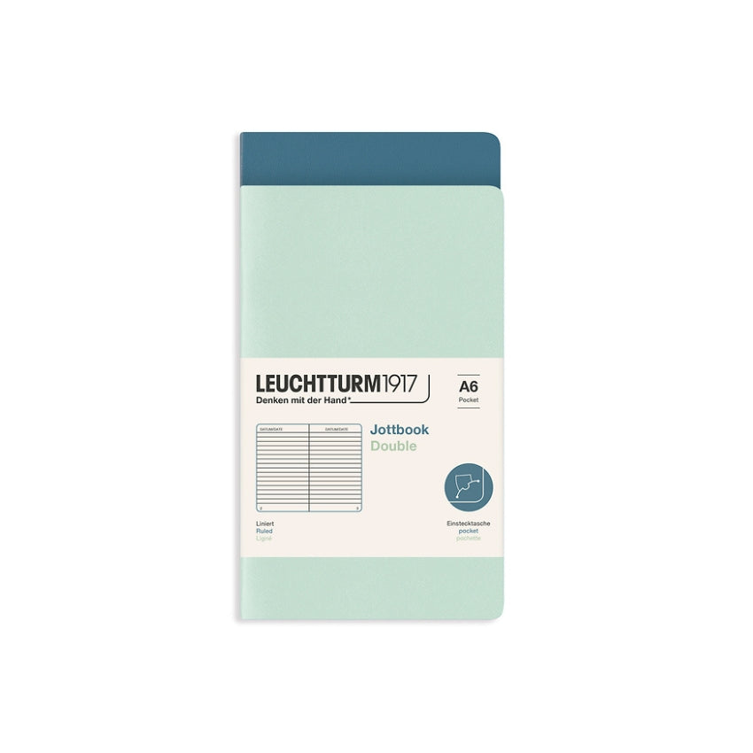 Leuchtturm Jottbook Lined Journal - A6, Mint Green & Stone Blue