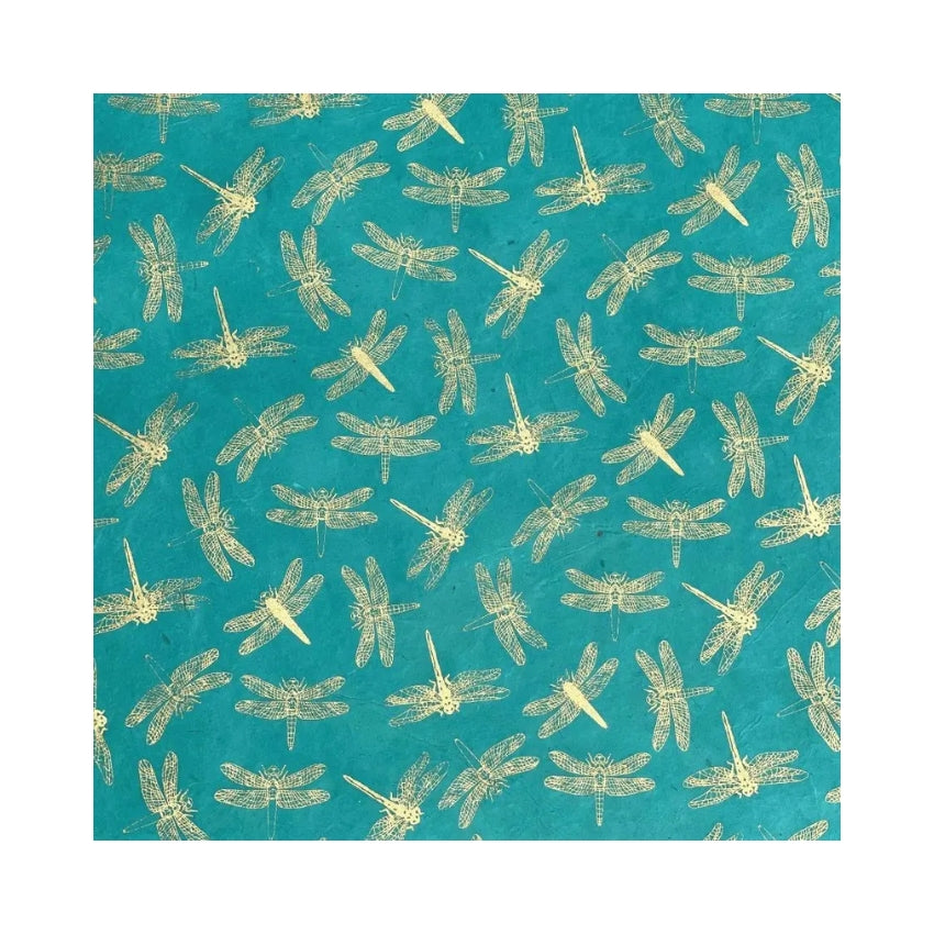 Nepali Paper Wrap Sheet - Gold Dragonflies