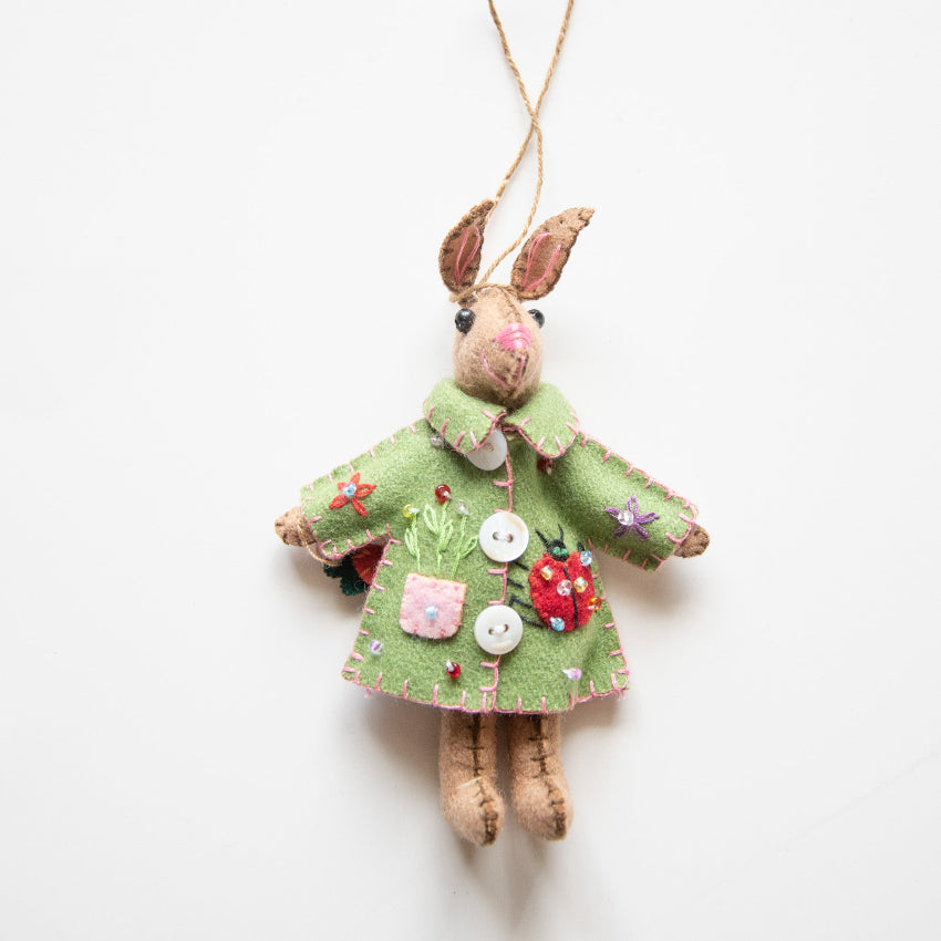 Rabbit With Green Coat Felt Bauble