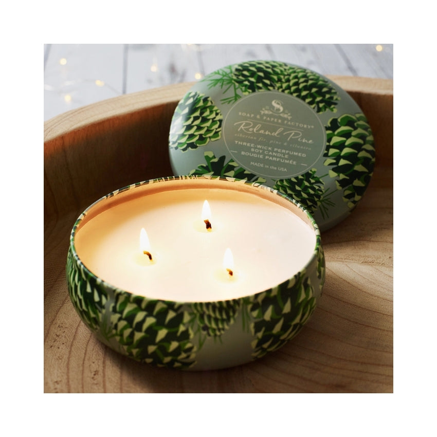 Roland Pine Three-Wick Tin Soy Candle