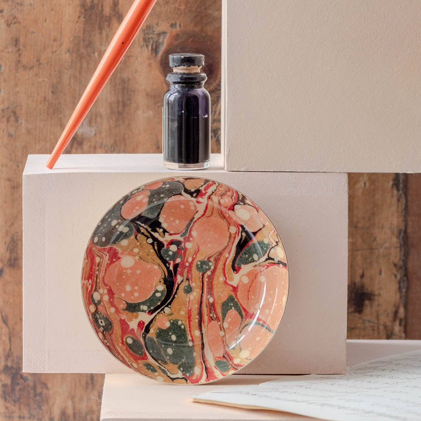 Round Enamel Printed Tray - Marbled
