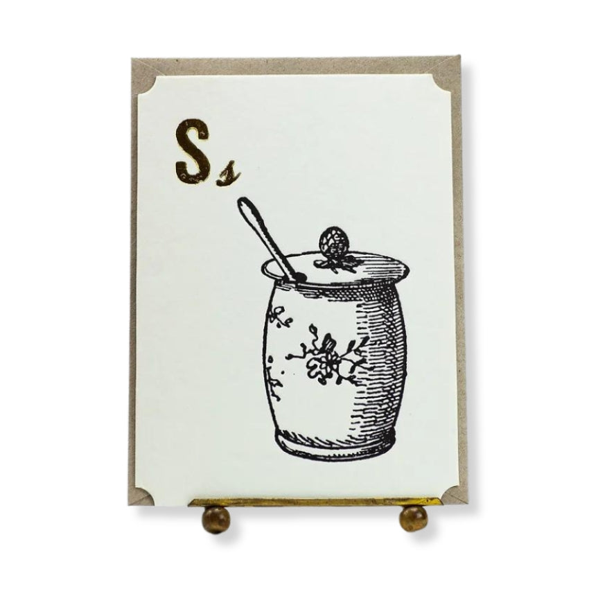 S Letterpress Card - Sugar Pot