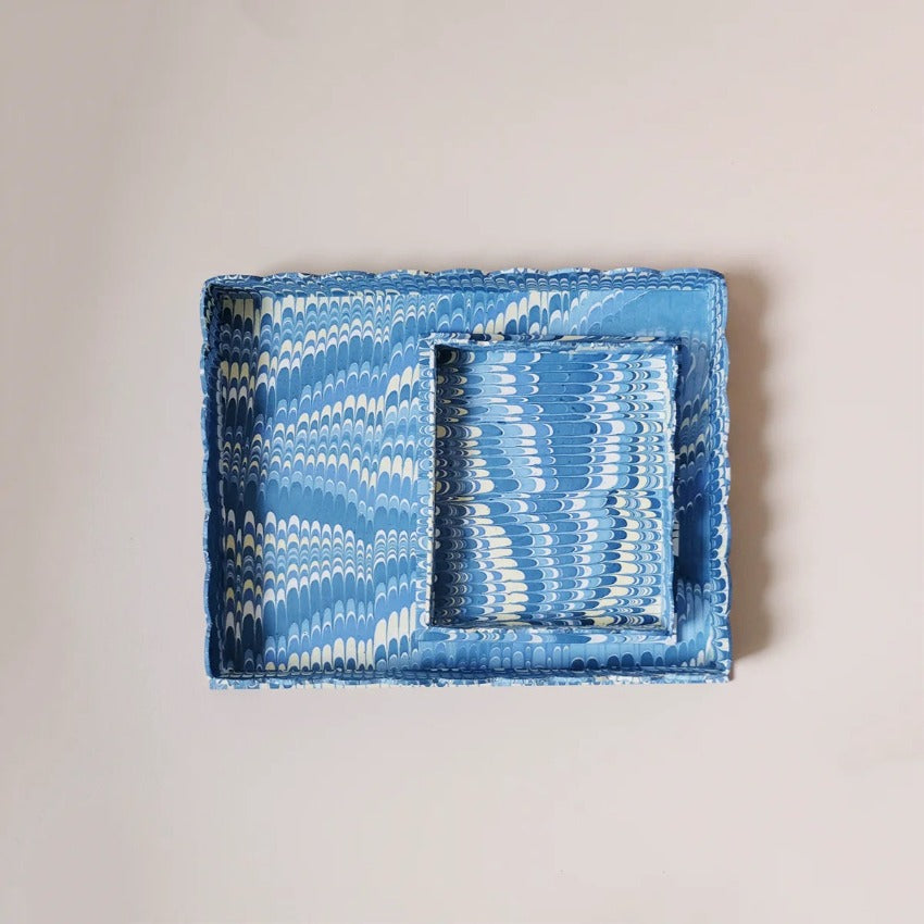 Marbled Scalloped Tray Set - Blue Mountain