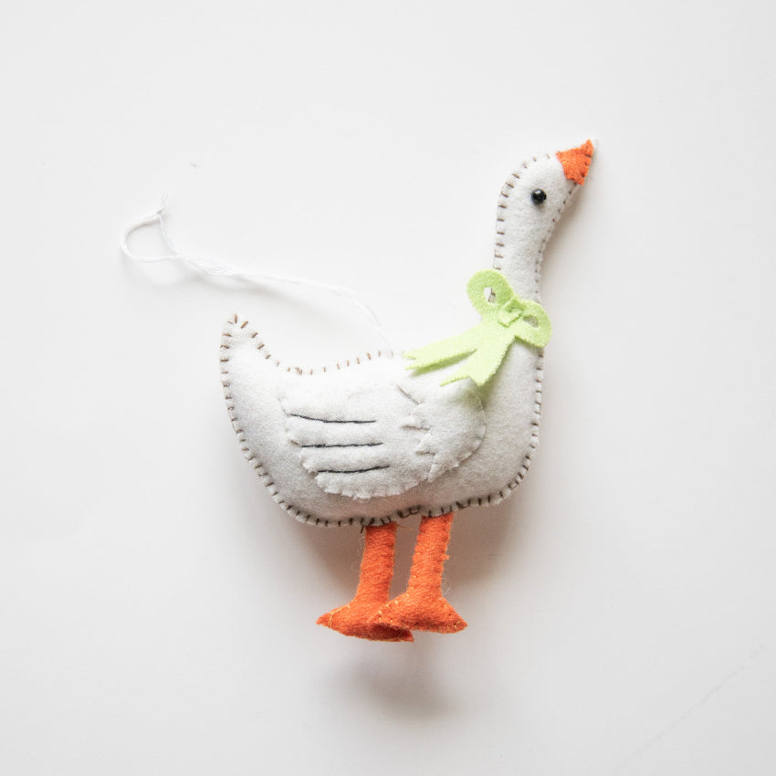 White Goose with Green Bow Felt Bauble
